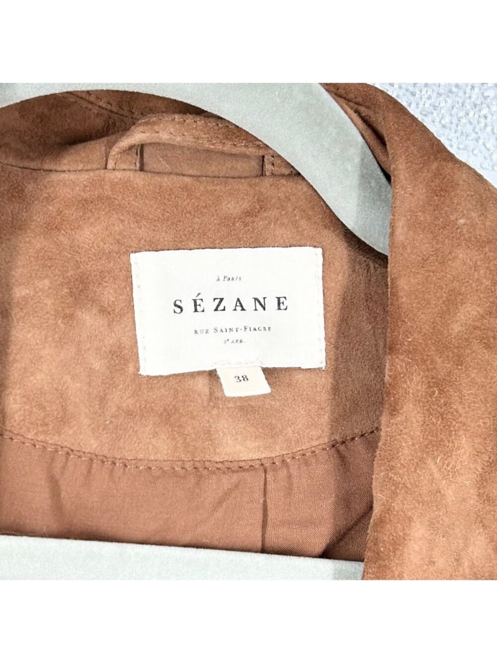 Sezane Zig Goat Leather Moto Jacket in Camel Suede - Picture 4 of 10